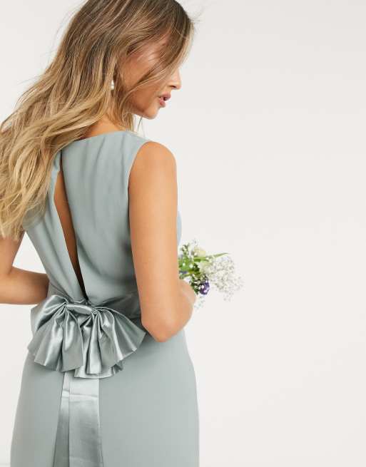 TFNC bridesmaid cowl neck bow back maxi dress in sage, 3 of 4