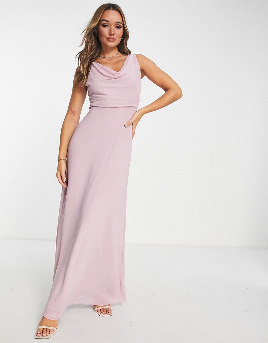 TFNC Bridesmaid cowl neck button back maxi dress in pink