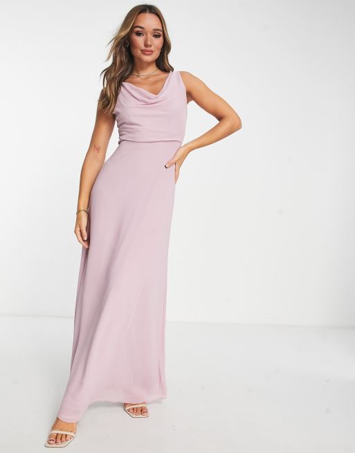 Tfnc sateen bow back maxi bridesmaid dress in outlet pink