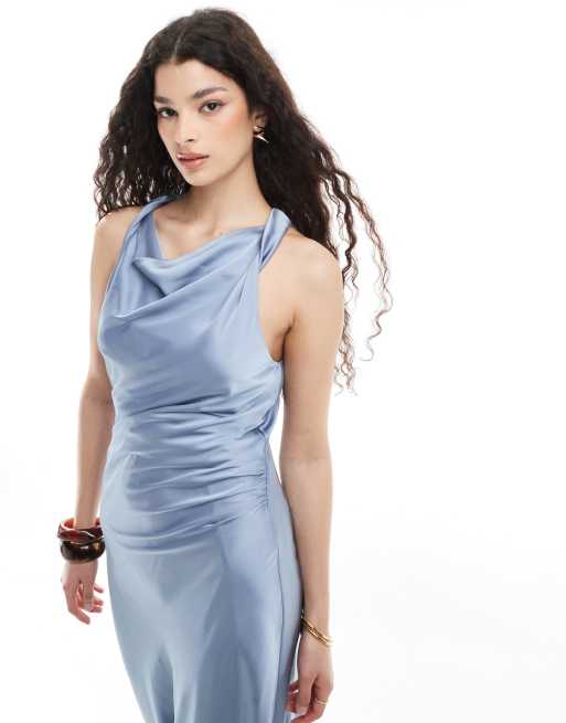 dusty blue bodycon dress V-Neck Mini/Short Satin Cocktail Bodycon May Queen MQ2206