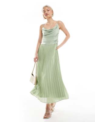 Tfnc Bridesmaid Cowl Neck Maxi Dress With Pleated Skirt In Green