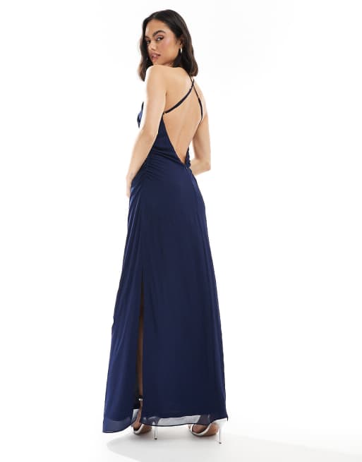 cross back bridesmaid dress Tulle A Line V Neck Cross Back Long Bridesmaid Dresses, Bridal Party Dress,  MBD303 main image 1