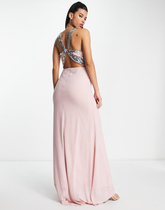 TFNC Bridesmaid embellished chiffon maxi dress in mauve