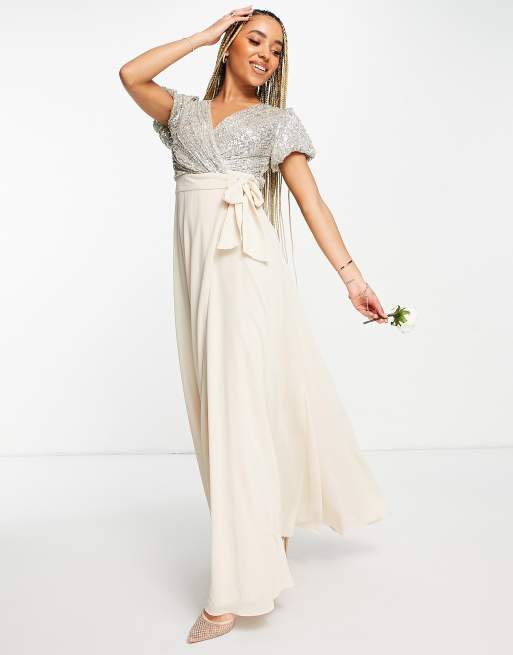 Tfnc wrap front maxi shop bridesmaid dress with embellishment