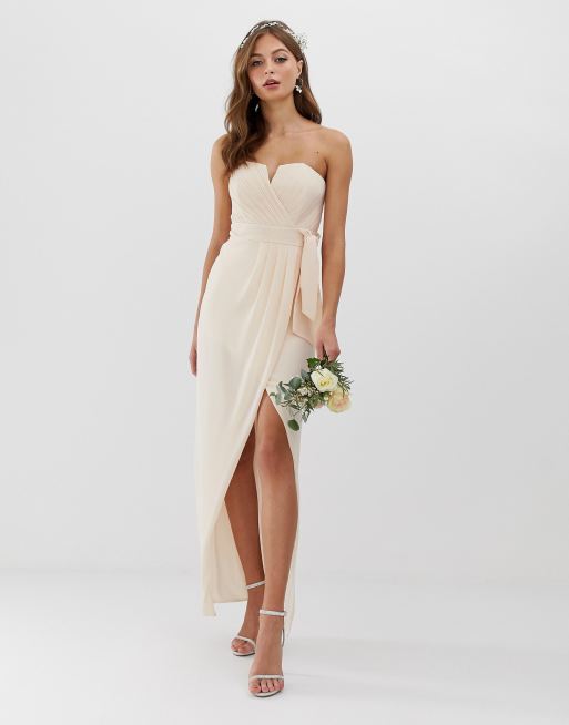 TFNC bridesmaid exclusive bandeau wrap midaxi dress with pleated detail