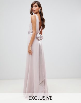 sateen bow back maxi bridesmaid dress