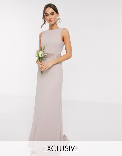 TFNC Bridesmaid exclusive bow back maxi in taupe