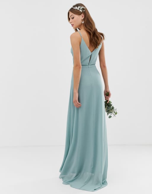 Tfnc bridesmaid exclusive cami wrap sales maxi dress with fishtail in sage