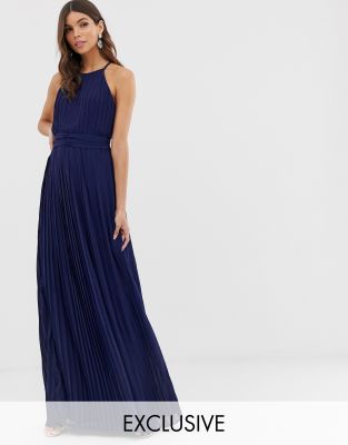 navy chiffon high neck maxi dress