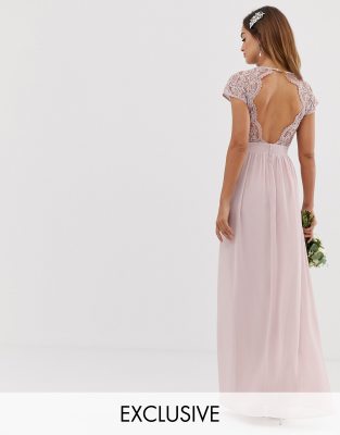 TFNC bridesmaid exclusive open back scalloped lace dress in mink - ASOS Price Checker