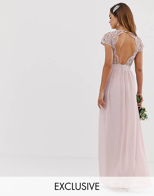 TFNC bridesmaid exclusive open back scalloped lace dress in mink