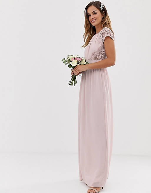 TFNC bridesmaid exclusive open back scalloped lace dress in mink