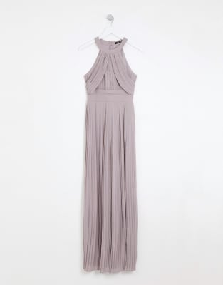 tfnc bridesmaid exclusive high neck pleated maxi dress in taupe