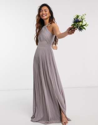 TFNC bridesmaid exclusive pleated maxi dress in gray | ASOS