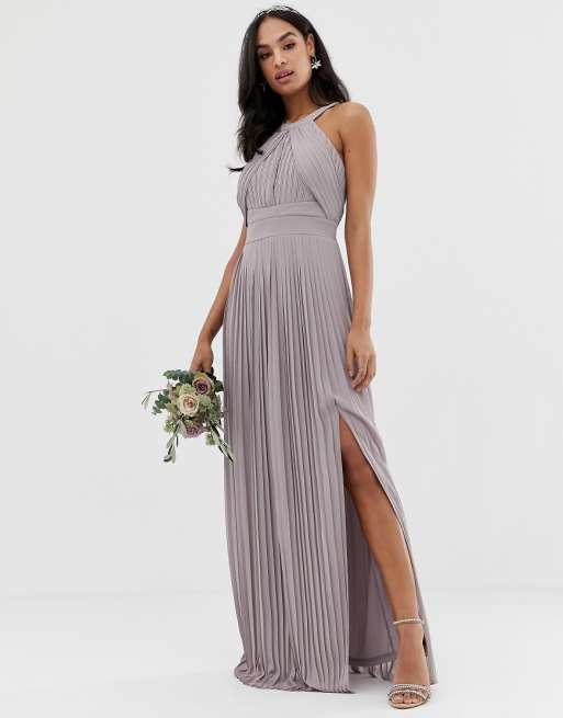 TFNC bridesmaid exclusive pleated maxi dress in grey ASOS TFNC bridesmaid exclusive pleated maxi dress in grey ASOS