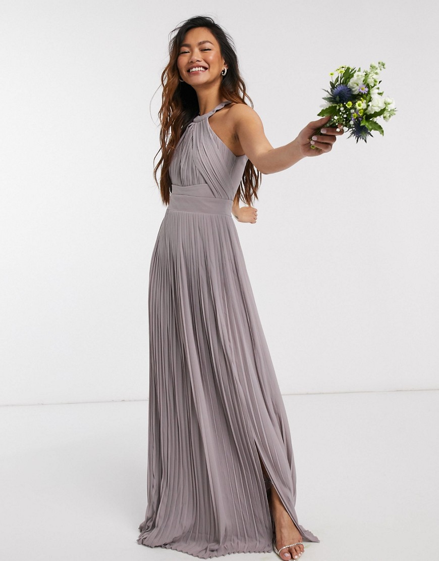 TFNC bridesmaid exclusive pleated maxi dress in grey