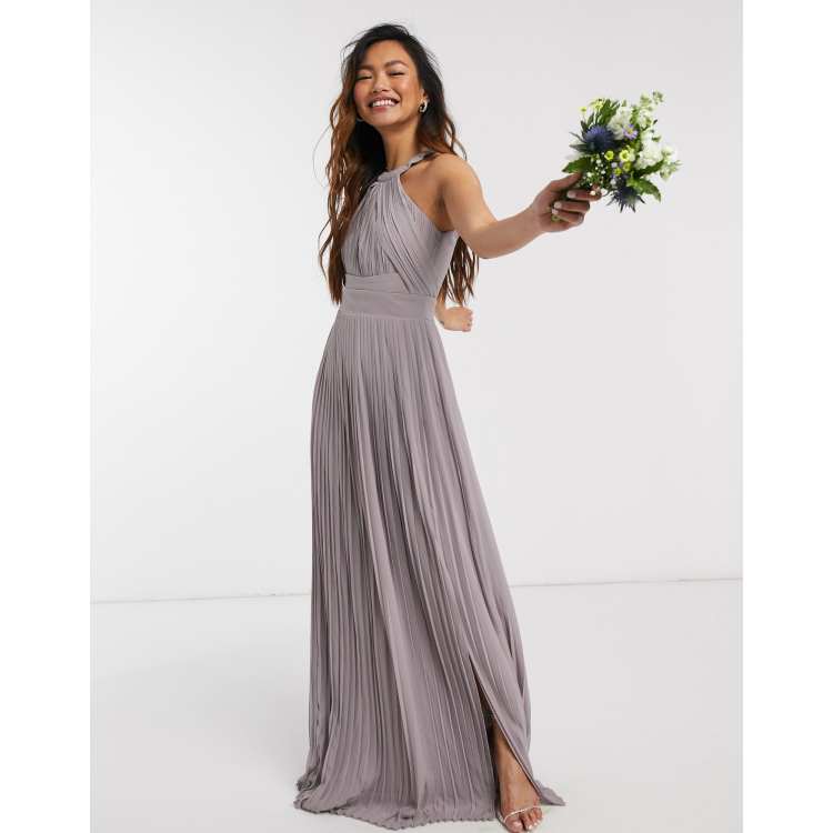 TFNC bridesmaid exclusive pleated maxi dress in grey | ASOS