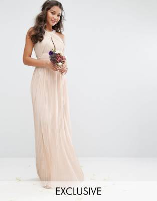 tfnc bridesmaid exclusive pleated maxi dress in pearl pink