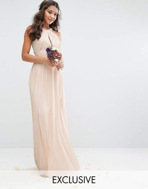 TFNC bridesmaid exclusive pleated maxi dress in pearl pink