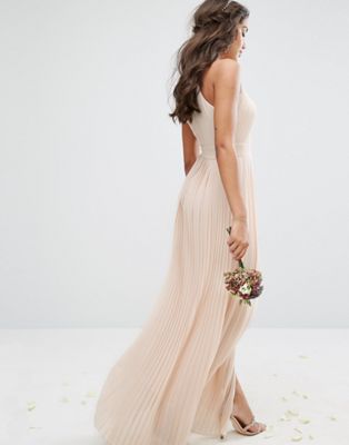 pleated maxi bridesmaid dress