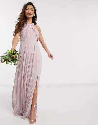 tfnc petite bridesmaid exclusive pleated maxi dress in taupe