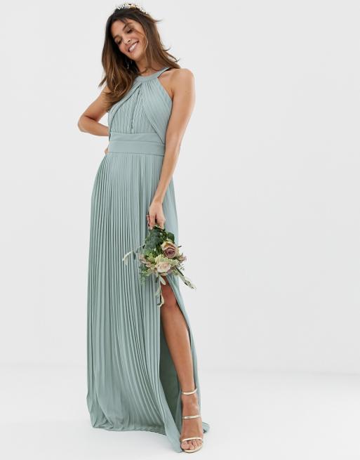 TFNC bridesmaid exclusive pleated maxi dress in sage ASOS TFNC bridesmaid exclusive pleated maxi dress in sage ASOS