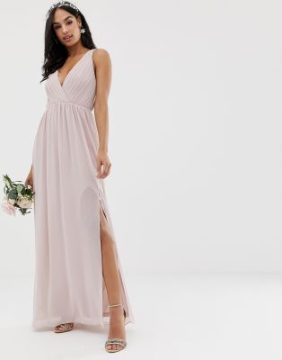 pleated maxi bridesmaid dress