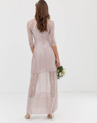 tfnc petite bridesmaid exclusive pleated maxi dress in taupe