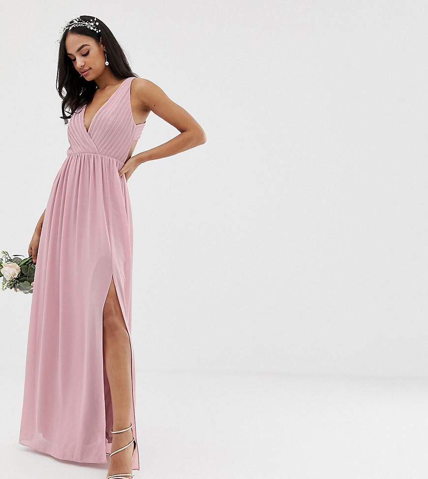 TFNC – bridesmaid exclusive – rosa plisserad maxiklänning med ryggdetaljer, för brudnäbben