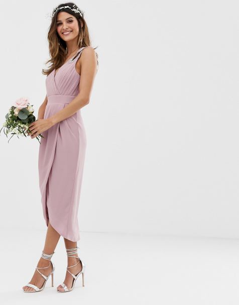 TFNC bridesmaid exclusive wrap midi dress in pink