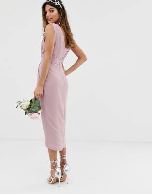 wrap midi bridesmaid dress