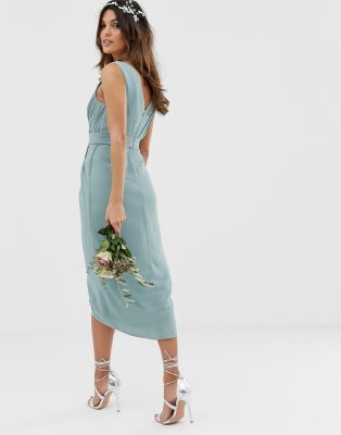 sage green midi bridesmaid dresses