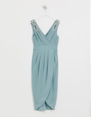 tfnc bridesmaid exclusive pleated maxi dress in sage