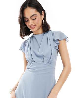 Tfnc Bridesmaid Flutter Sleeve Cowl Back Chiffon Maxi Dress In Blue