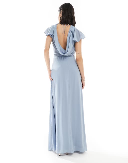 chinese dress ladies Black Flutter Sleeves Lace Chiffon Bridesmaid Gown