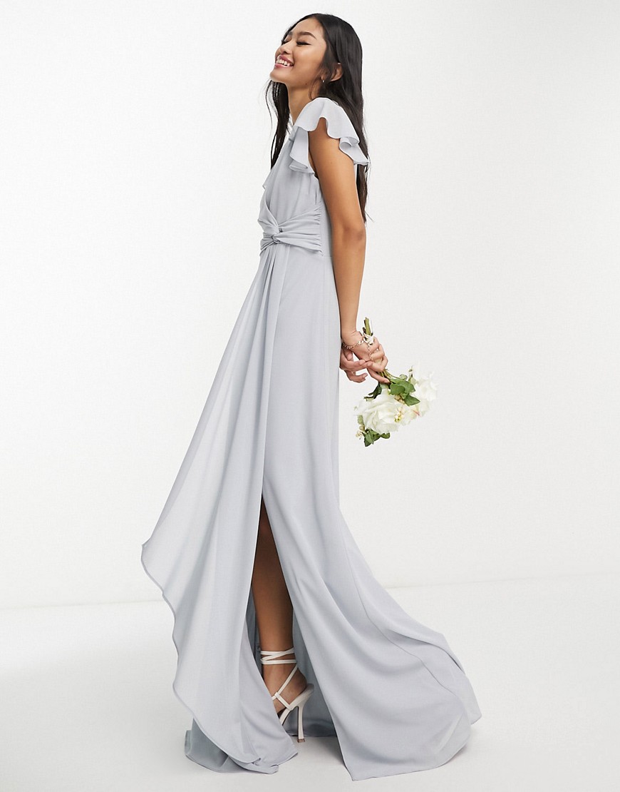 Tfnc Bridesmaid Flutter Sleeve Maxi Dress In Gray