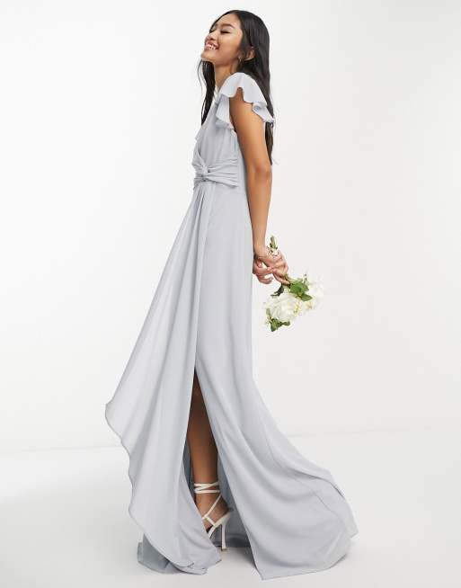 TFNC Bridesmaid flutter sleeve maxi dress in gray