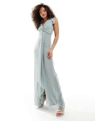 TFNC bridesmaid flutter sleeve ruffle detail maxi dress in sage | ASOS