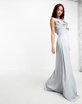 ASOS DESIGN Tall Bridesmaid ruched waist maxi dress with long sleeves and pleat  skirt in Mauve