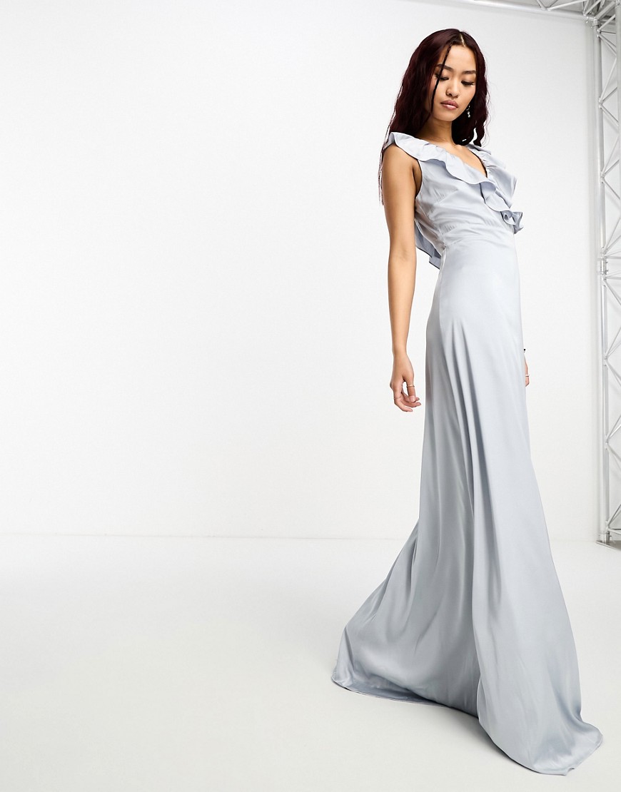 TFNC Bridesmaid frill detail maxi dress in grey