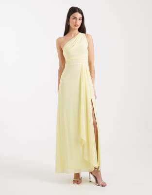 TFNC Bridesmaid - Geena - Chiffon-Maxikleid in Buttergelb mit One-Shoulder-Träger und Seitenschlitz