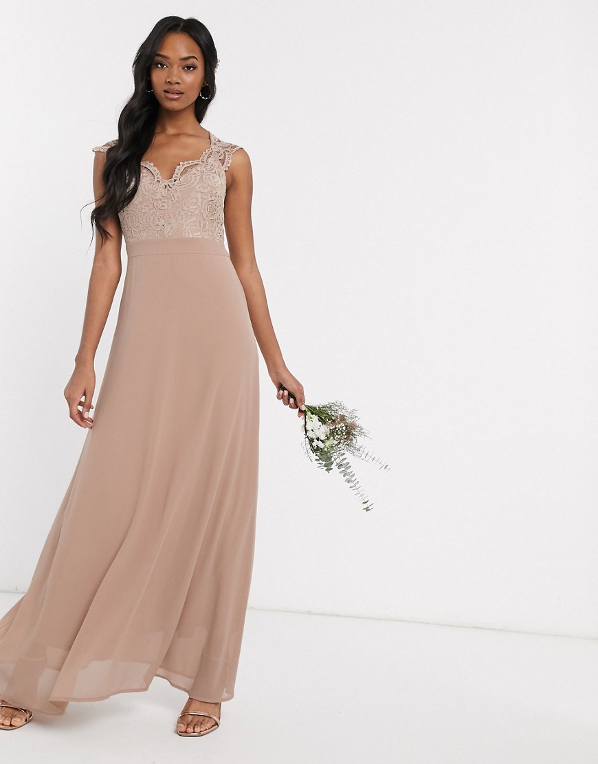 TFNC Bridesmaid - Geschulpte jurk met top van kant in minkroze-Bruin