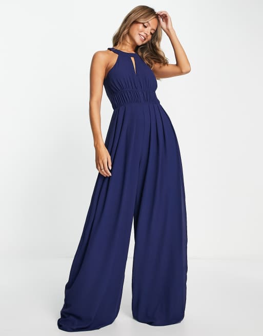 Vesper one shoulder wide leg jumpsuit in pale blue