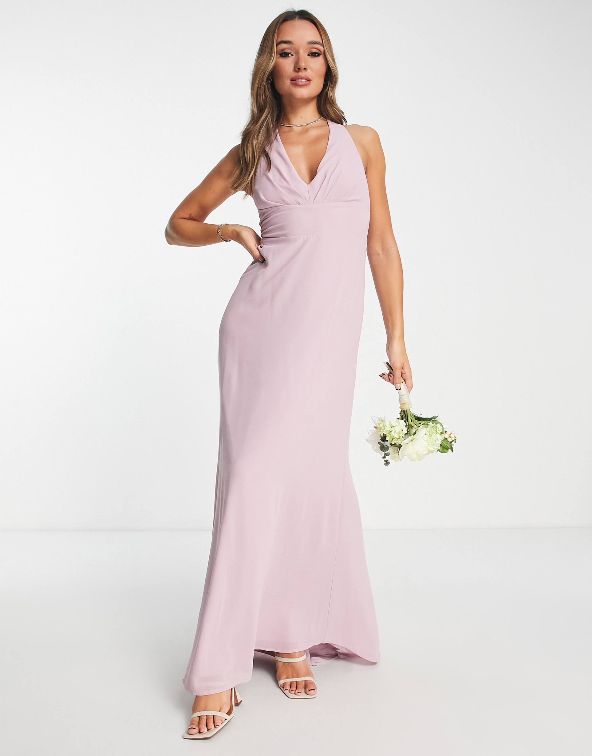 tfnc bridesmaid halter maxi dress in pink