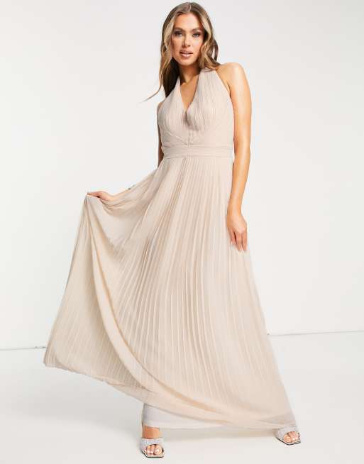 TFNC Bridesmaid halterneck pleated maxi dress in blush | ASOS