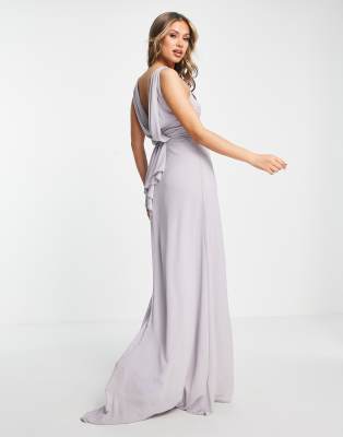 Tfnc sateen bow back sale maxi bridesmaid dress in mink