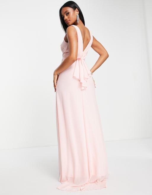 TFNC Bridesmaid high neck and draped back maxi dress in whisper pink