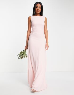 TFNC Bridesmaid high neck and draped back maxi dress in whisper pink