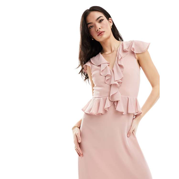 TFNC Bridesmaid high neck and draped back maxi dress in whisper pink