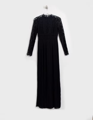 black long sleeve pleated dress